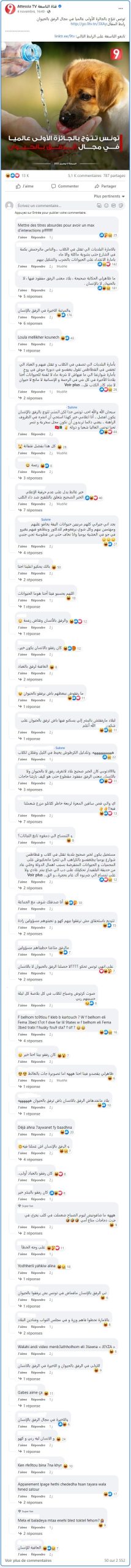 منشورات تشكيك وسخريّة من خبر حصول تونس على جائزة عالمية في مجال الرفق بالحيوان