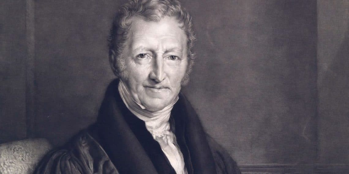 توماس روبرت مالتوس، اقتصادي انجليزي، أسس نظرية تأثير الزيادة السكانية على الاقتصاد