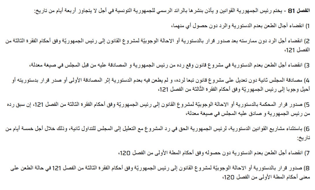 الدستور من الفصل 77 إلى الفصل 82 من باب السلطة التنفيذية عن صلاحيات الرئيس