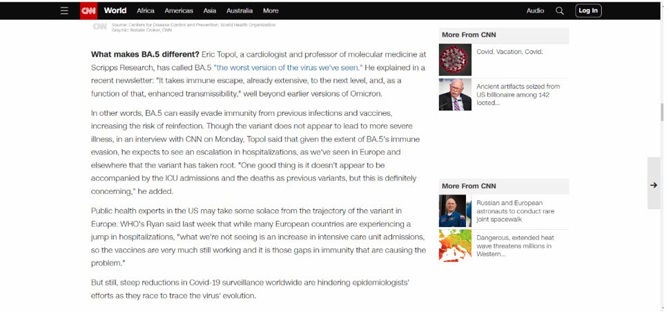مفال لموقع "CNN"عن متحور كورونا BA.5 