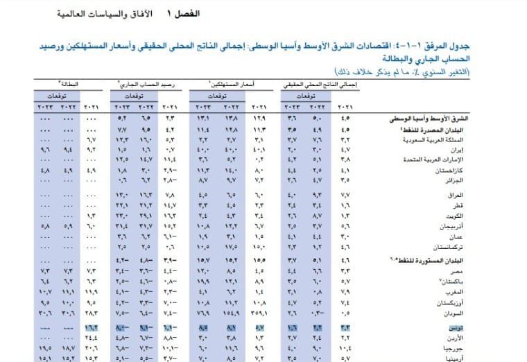 توقعات صندوق النقد الدولي للنمو الاقتصادي التونسي