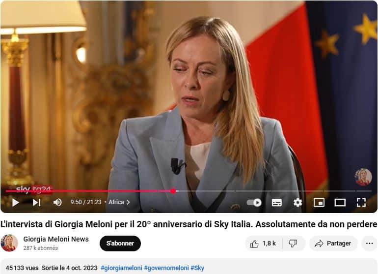 من الحوار التلفزيوني الذي أجرته ميلوني يوم 4 أكتوبر 2023