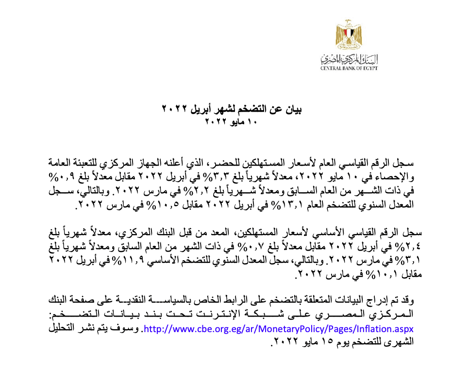 التضخم بلغ 13.1% بنهاية شهر أبريل