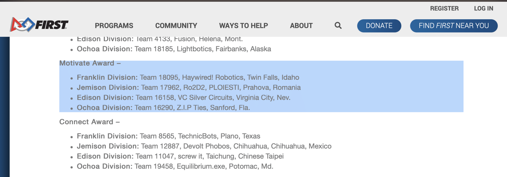 الفرق الأربعة الأولى الفائزة بالجائزة التشجيعية بالبطولة ( جائزة الهمة )