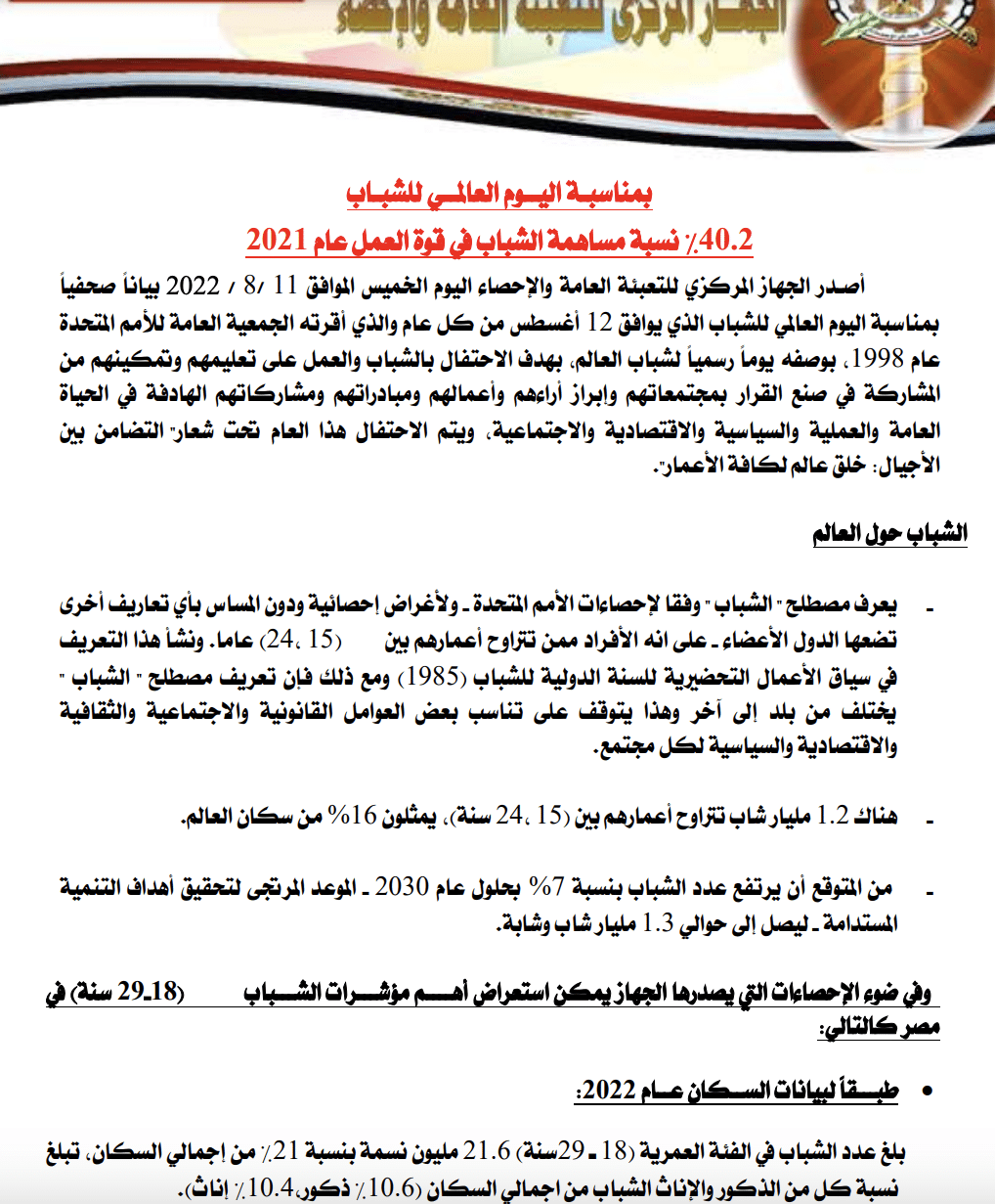 بيانات مركز الإحصاء عن الشباب