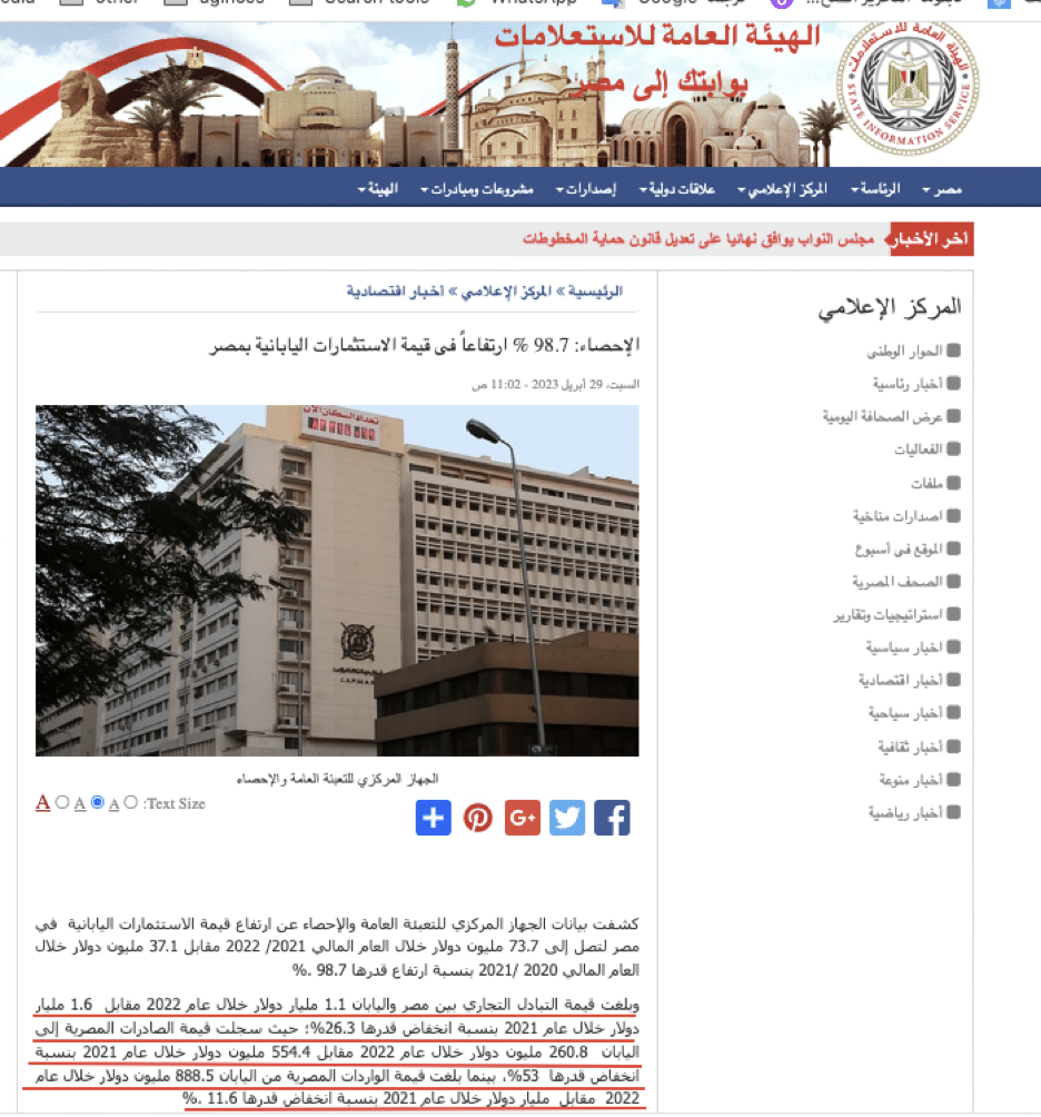 بيان الإحصاء على موقع الهيئة العامة للاستعلامات