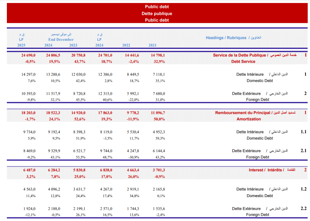 خدمة الدين العمومي الخارجي التي سددتها تونس في السنوات 2021 - 2024