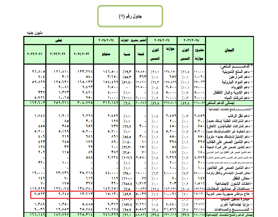 العلاج على نفقة الدولة - موازنة العام المالي 2025 ـ 2026