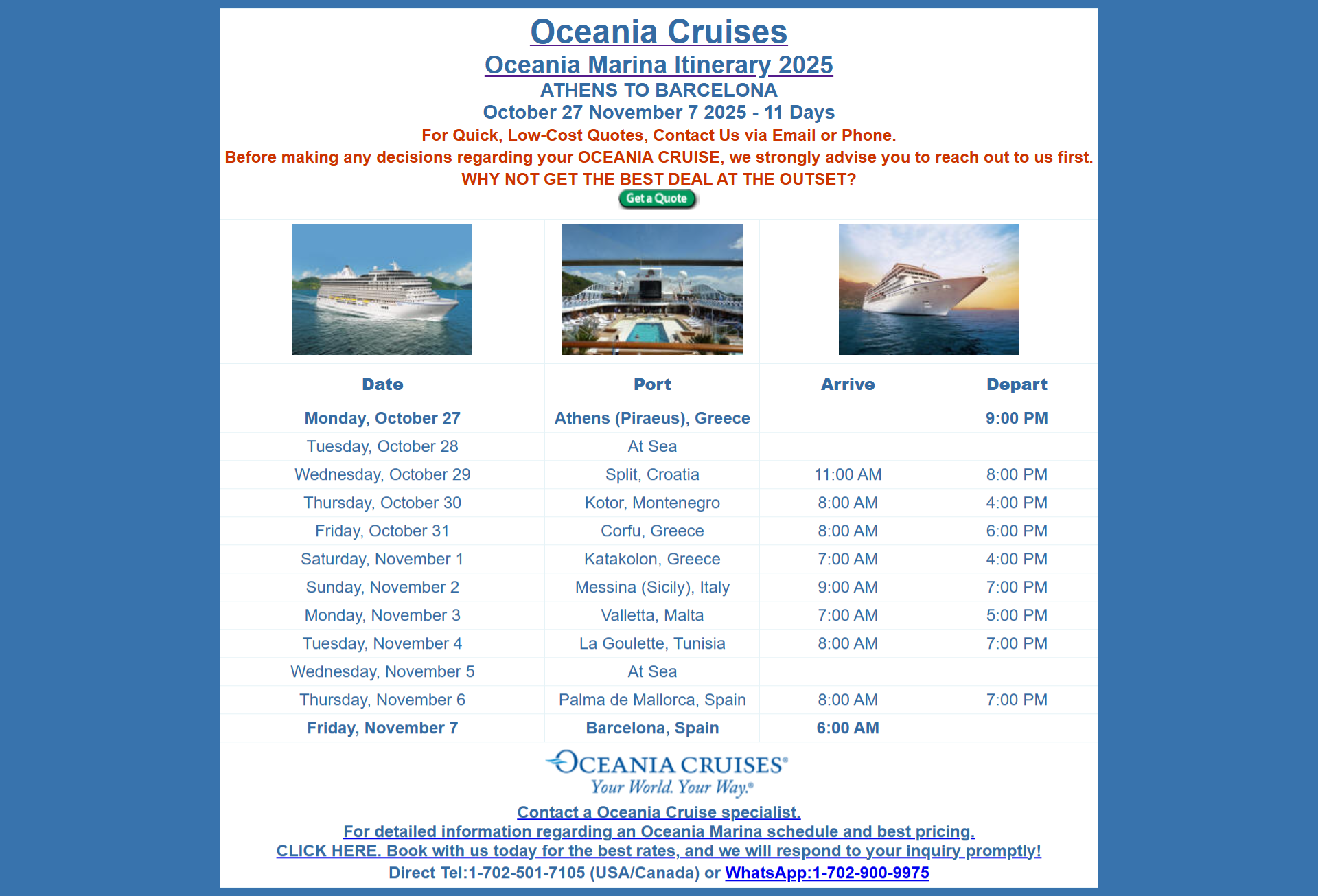 مسار الرحلة السياحيّة البحرية بين أثينا وبرشلونة