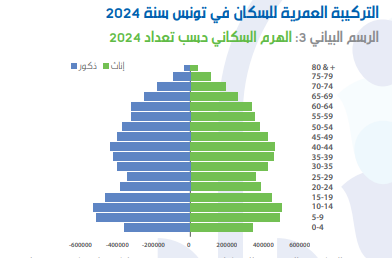 التركيبة العمرية للسكان في تونس سنة 2024