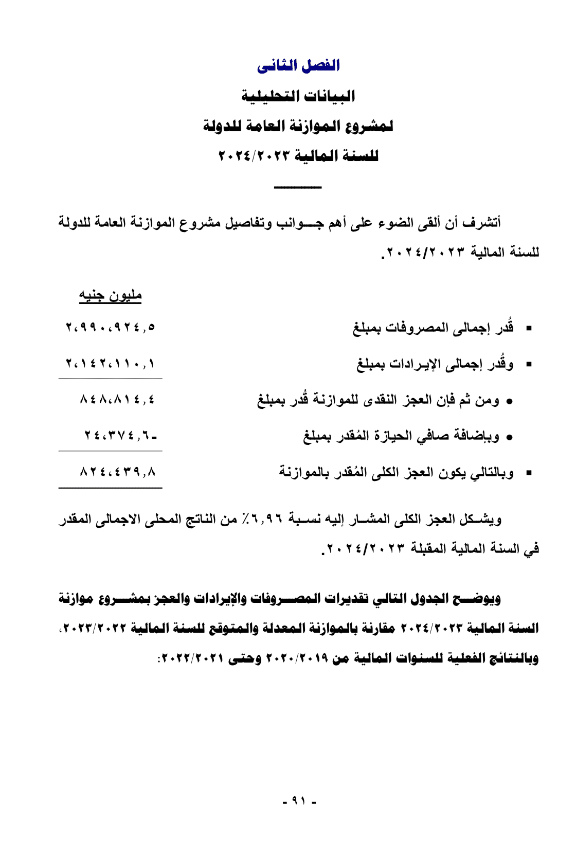 العجز المالي في موازنة 2023 - 2024 