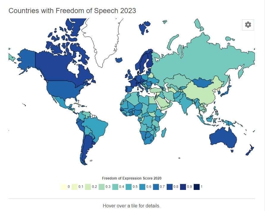 تصنيف الدول لدرجات حرية التعبير وفق وورلد ببيوليشن بريفيو