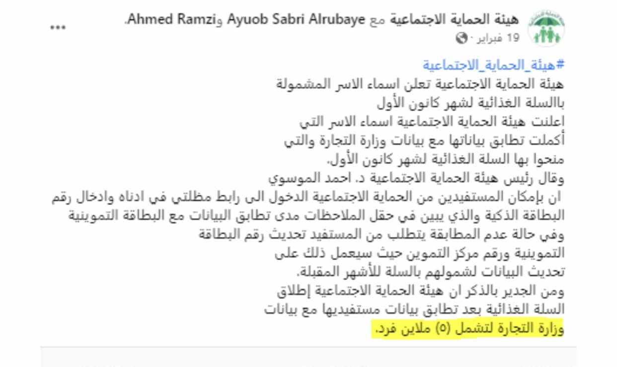 المصدر: بيان هيئة الحماية الاجتماعية