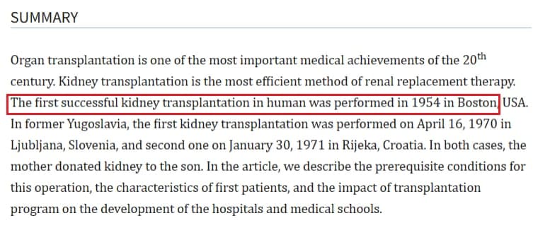 أول عملية زراعة كلى ناجحة في العالم
