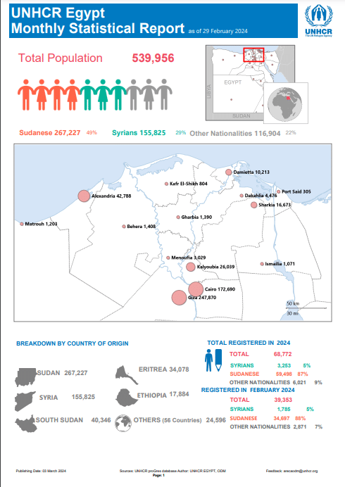 إحصاءات الأمم المتحدة عن عدد اللاجئين في مصر