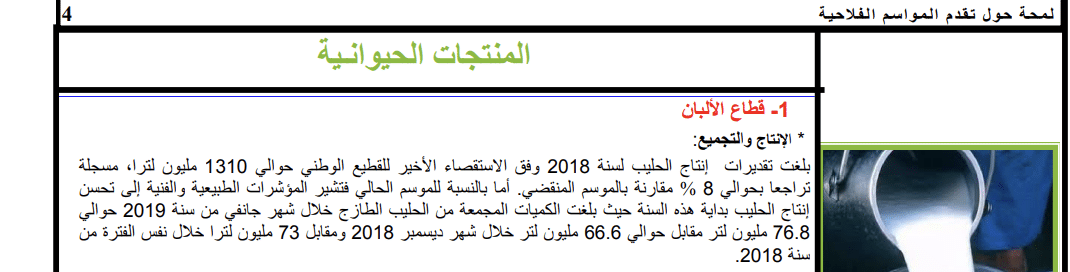 التقارير الشهرية لوزارة الفلاحة