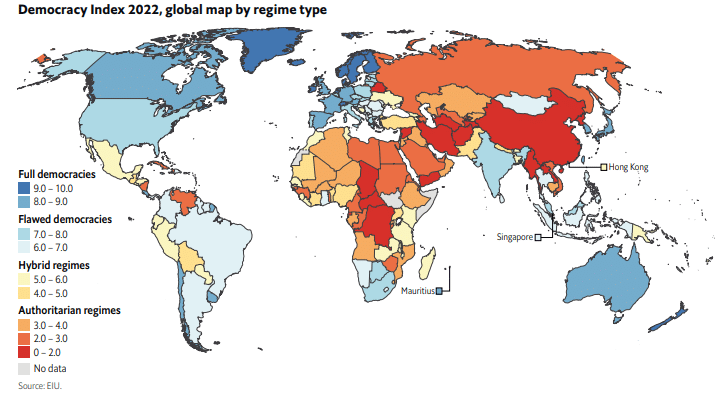 خريطة العالم وفقا لمؤشر الديمقراطية 2022