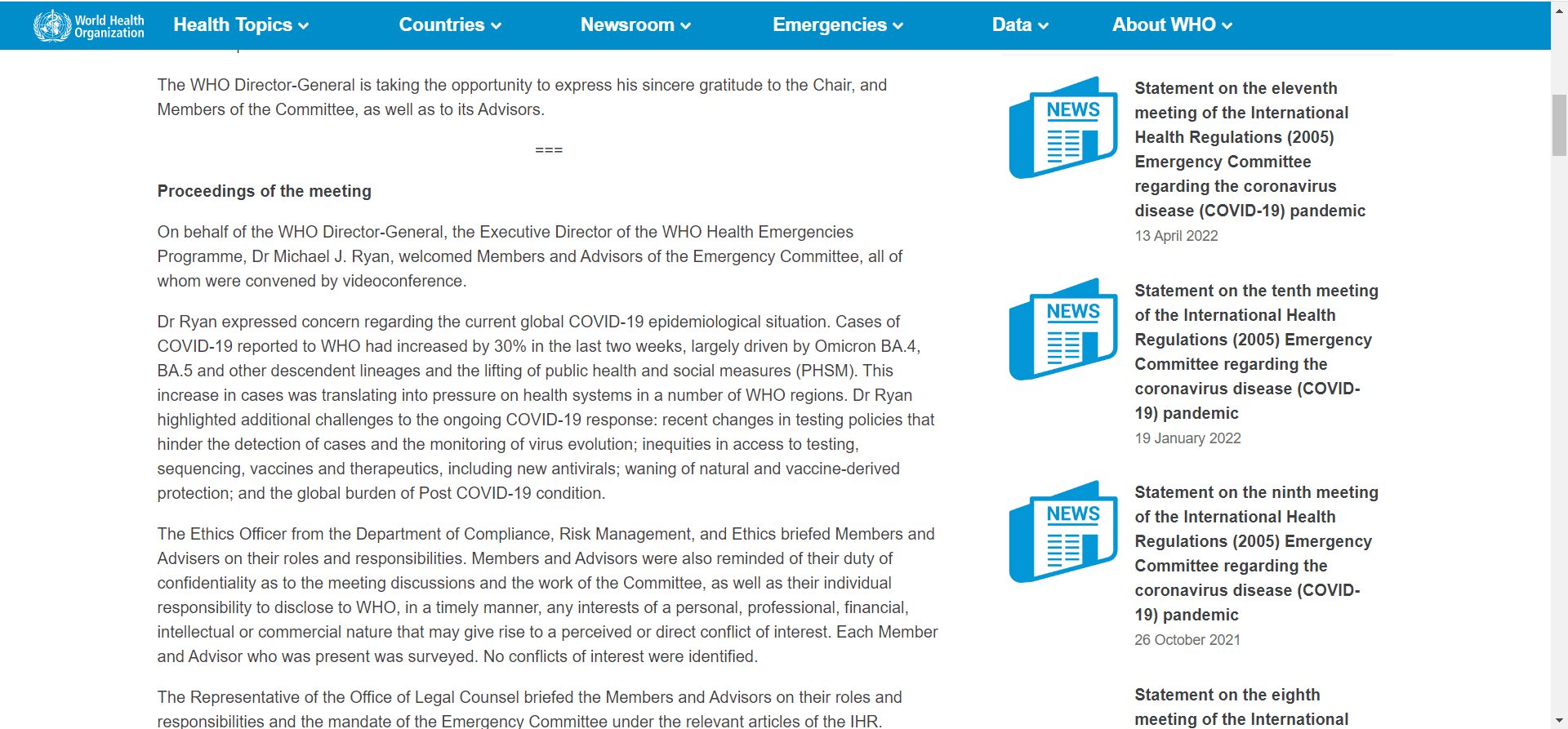 بيان لمنظمة الصحة العالمية