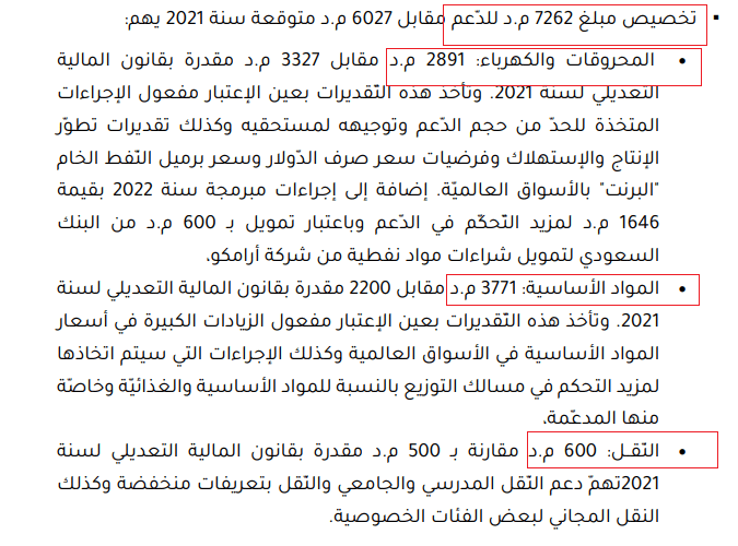 القيمة التقديرية لنفقات الدعم في 2022