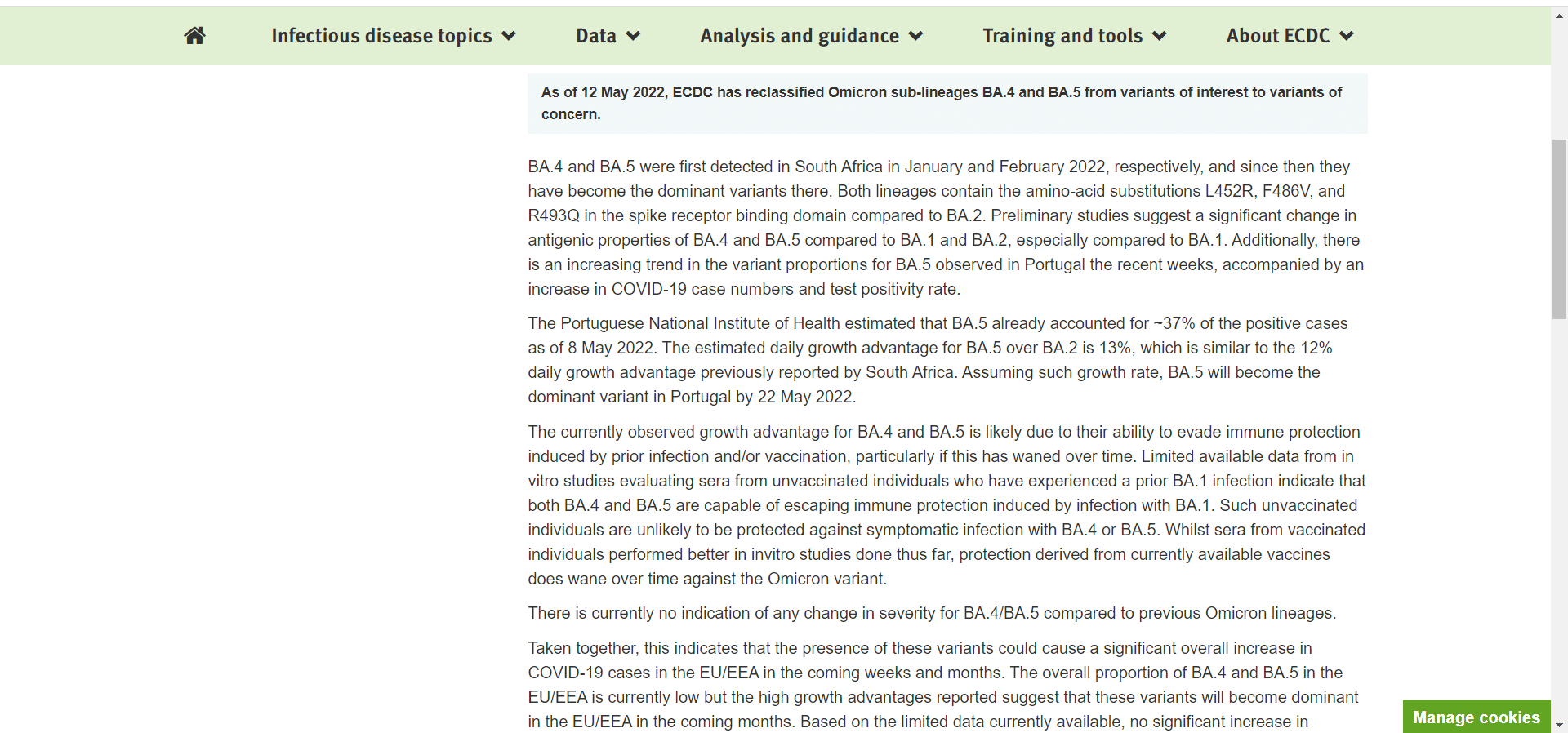 المركز الأوروبي للوقاية من الأمراض يعلن أن متغيرات كورونا "BA.4 وBA.5" هي متغيرات مثيرة للقلق.
