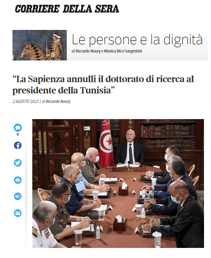  المقال المنشور في موقع CORRIERE DELLA SERA