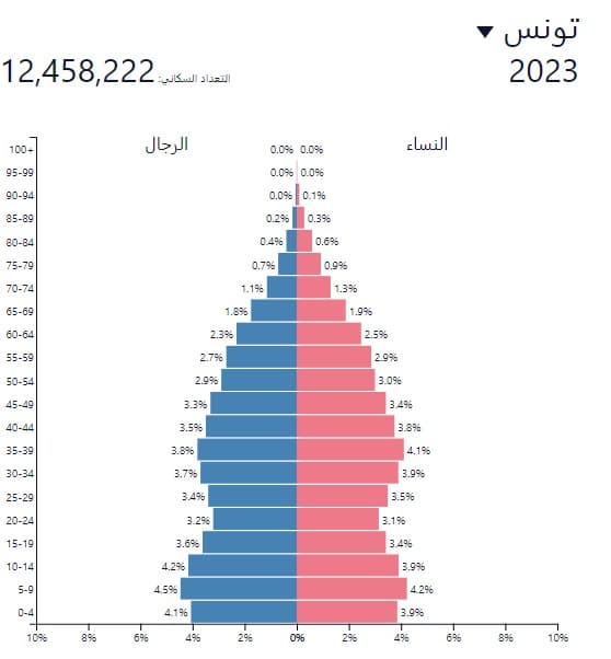 الهرم السكاني حسب الفئة العمرية والجنس 