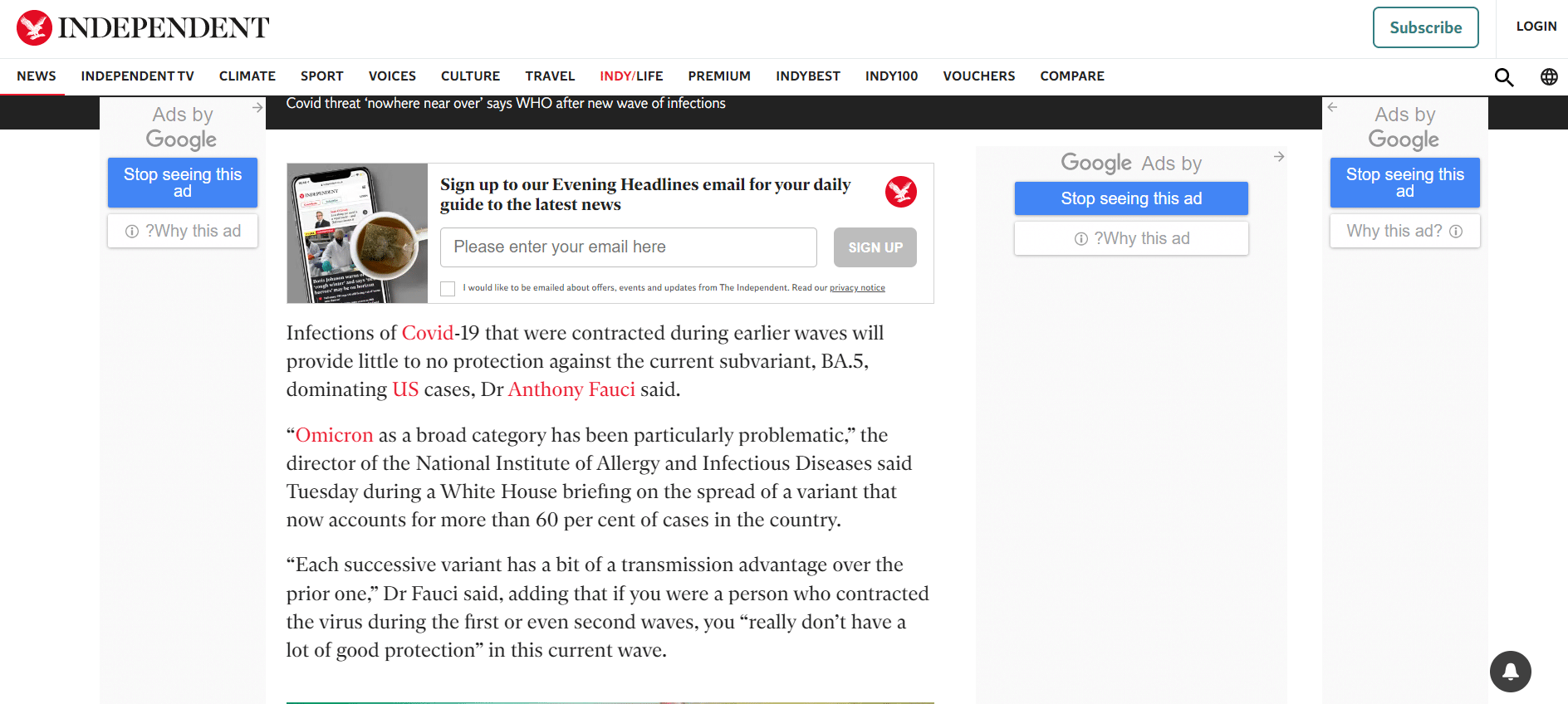 كبير المستشارين الطبيين للرئيس الأميركي "جو بايدن" في لقاء مع "إندبندنت"