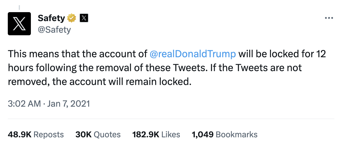 بيان تويتر بوقف حساب ترامب 12 ساعة