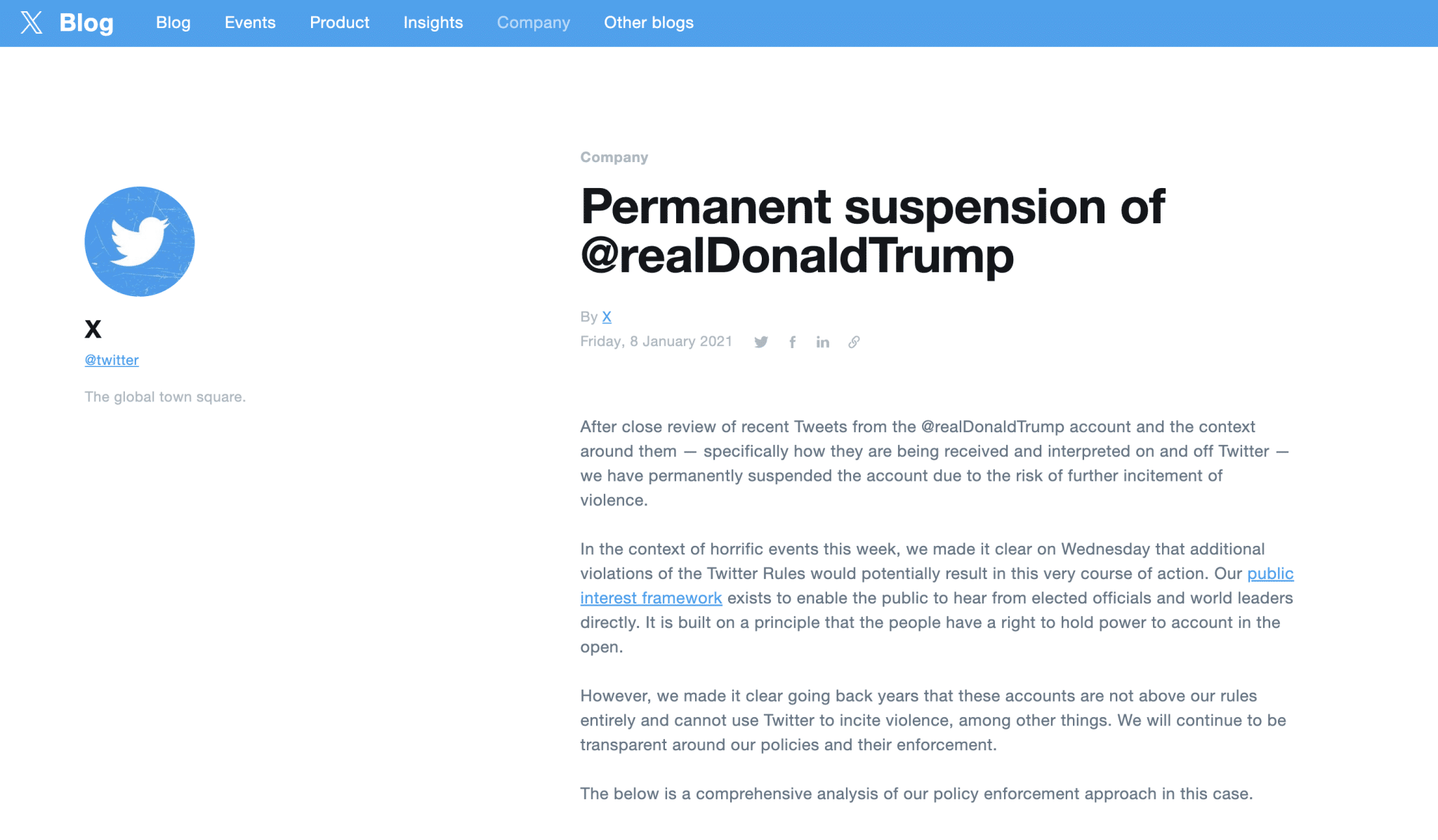 بيان تويتر عن غلق حساب ترامب نهائيا