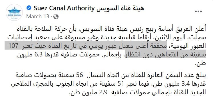 بيانات هيئة قناة السويس