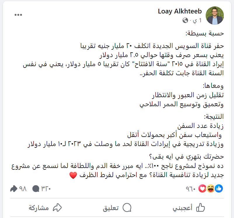 تصريحات لؤي الخطيب عن حفر قناة السويس الجديدة 