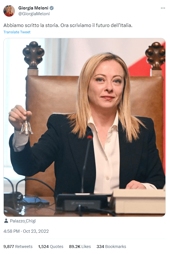 تغريدة جورجيا ميلوني على تويتر