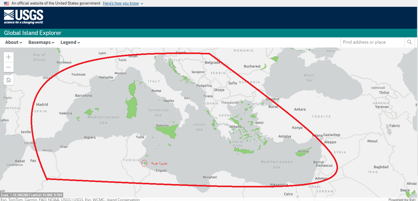 جزر البحر الأبيض المتوسط على الخريطة