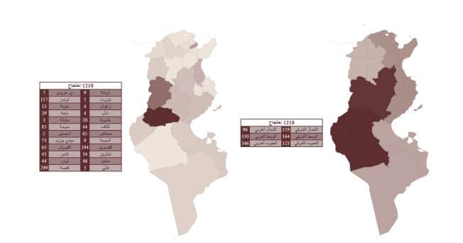 عدد الاحتجاجات خلال يناير 2022 في تونس