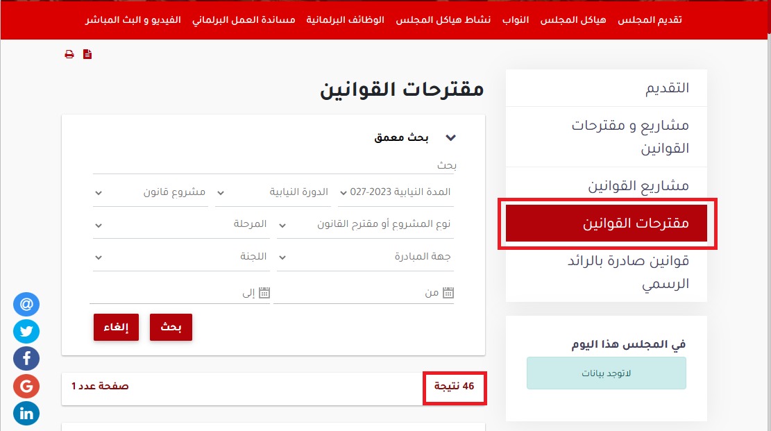 عدد مقترحات قوانين برلمان 2023 - 2027 التي تقدم بها النواب