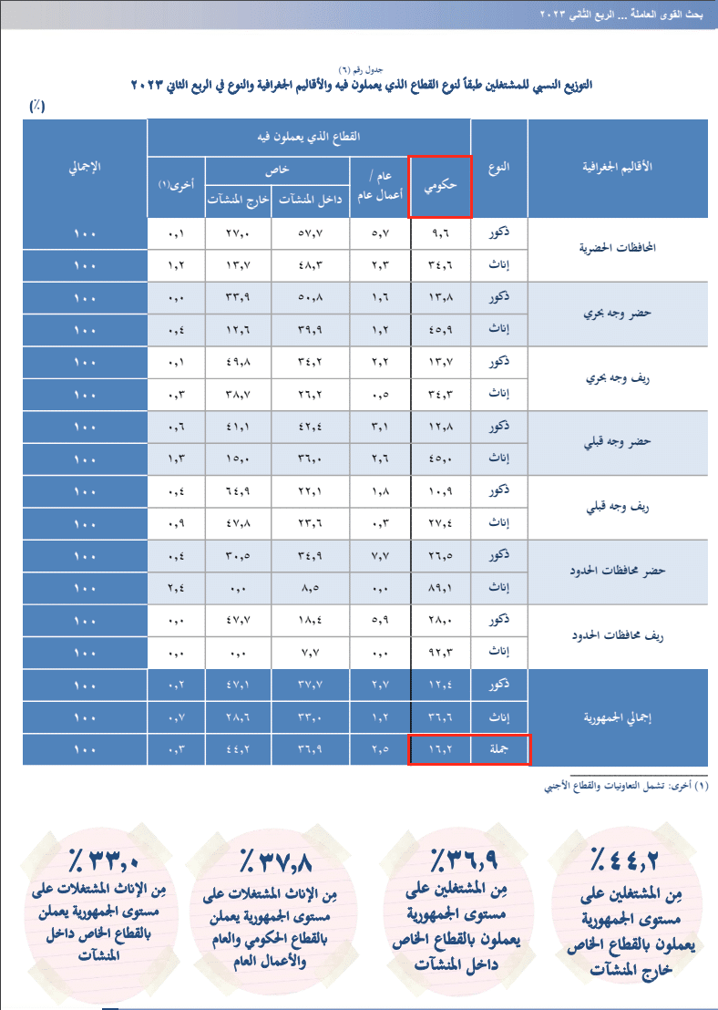 عدد موظفي القطاع الحكومي في مصر - جهاز الإحصاء