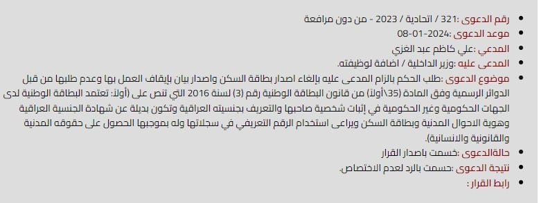 قرار المحكمة الاتحادية المتعلق بدعوى إلغاء العمل ببطاقة السكن