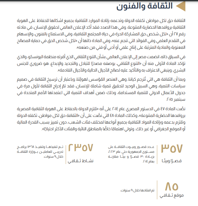 مجلس الوزراء ـ عدد قصور وبيوت الثقافة في مصر