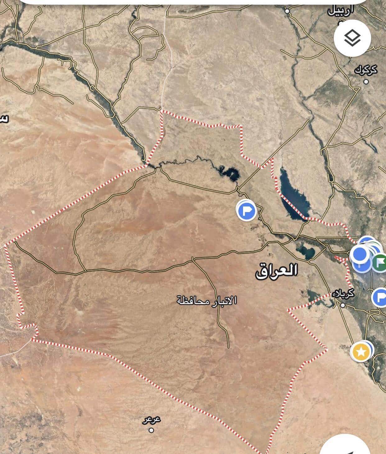 محافظة الأنبار بحدودها الإدارية على خرائط جوجل