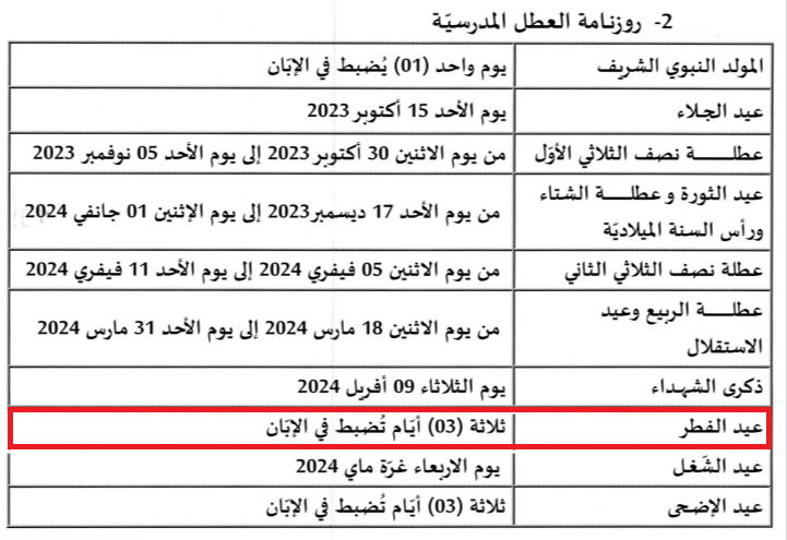 مدّة عطلة عيد الفطر في تونس وفقا لرزنامة السنة الدراسيّة 2023-2024