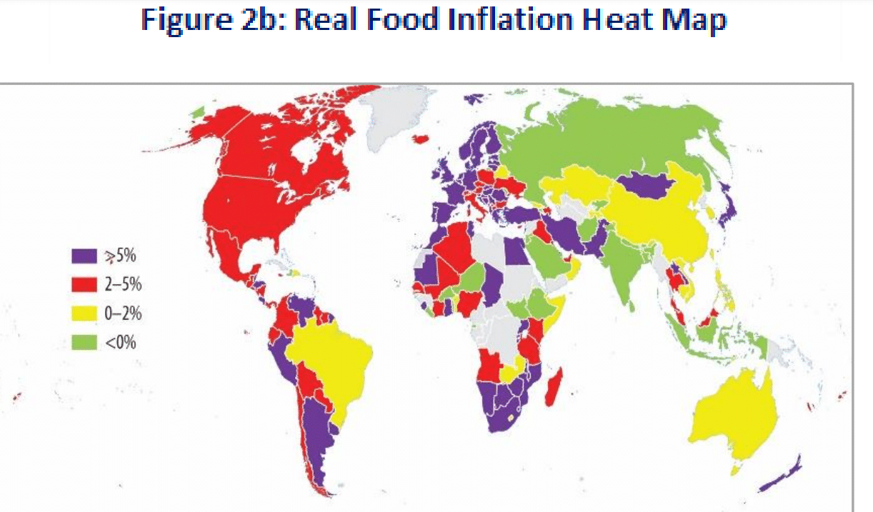 مستويات تضخم الغذاء في دول العالم بين يونيو 2022 ومايو 2023