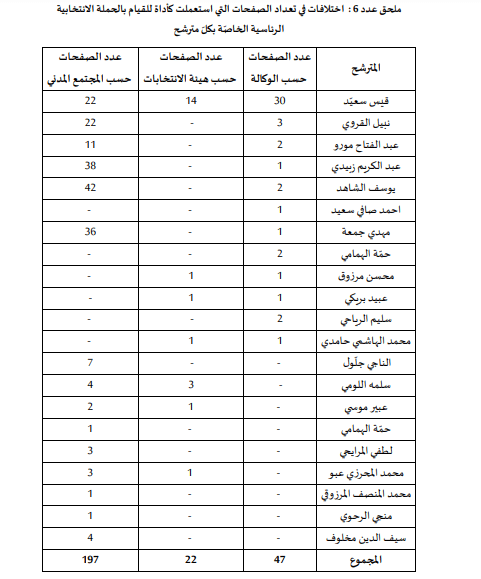 جدول من تقرير محكمة المحاسبات