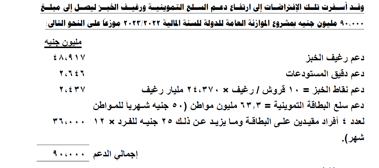 إحصاءات وزارة المالية لدعم الخبز