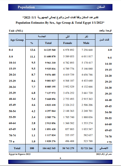 نشرة مصر في أرقام 2023 - السكان