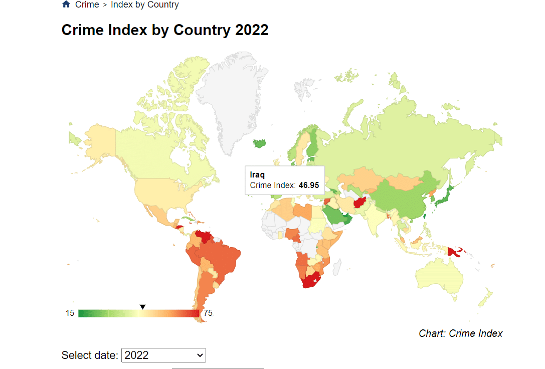 نقاط العراق بمؤشر الجريمة مطلع 2022