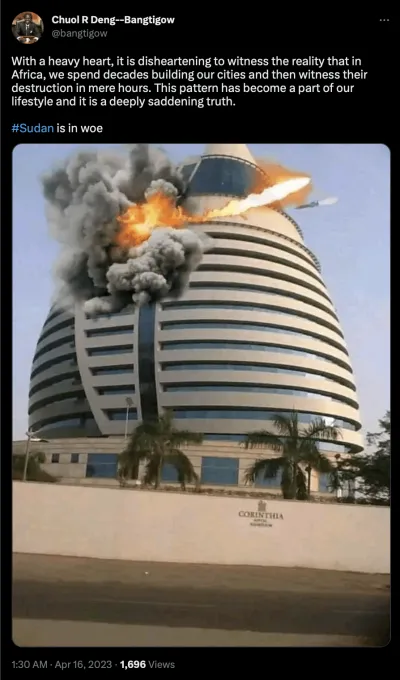 صور قصف فندق كورنثيا الخرطوم المعروف بـ