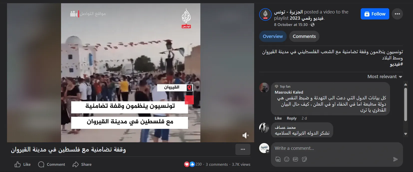 فيديو الوقفة التضامنية مع فلسطين في مدينة القيروان التونسيّة 