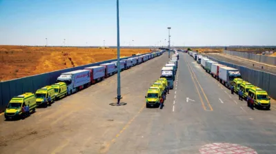 الادعاء بانتظار سيارات المساعدات أمام معبر رفح لدخول غزة 