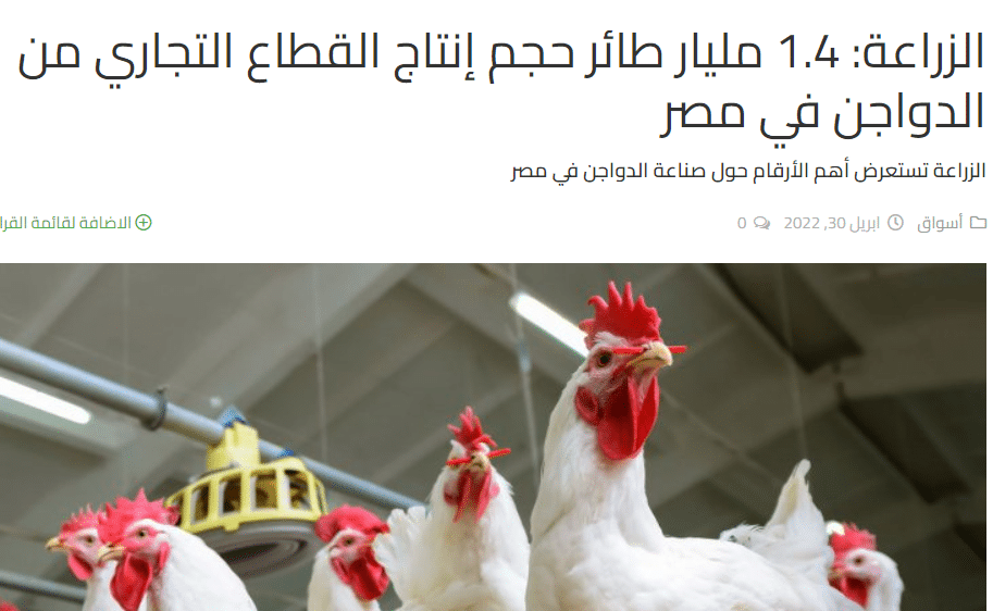 الإصدار الرابع لمركز معلومات وزارة الزراعة "أرقام X الزراعة" - الدواجن