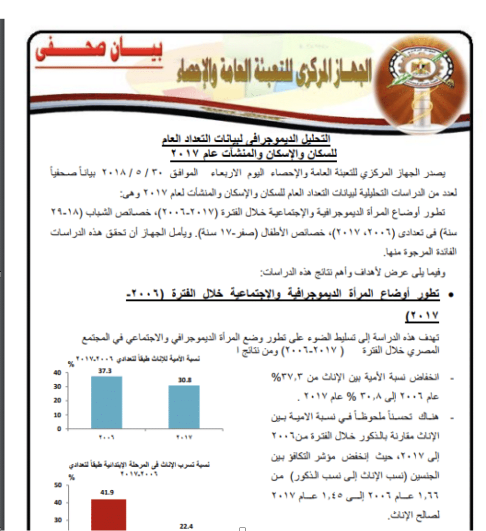 نشرة "مصر في أرقام" الصادرة عن جهاز الإحصاء